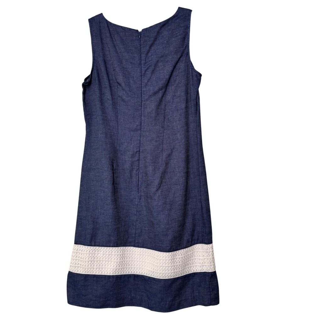 Liz Claiborne Blue Chambray Crochet Trim Sleeveless Dress Women Size 4
